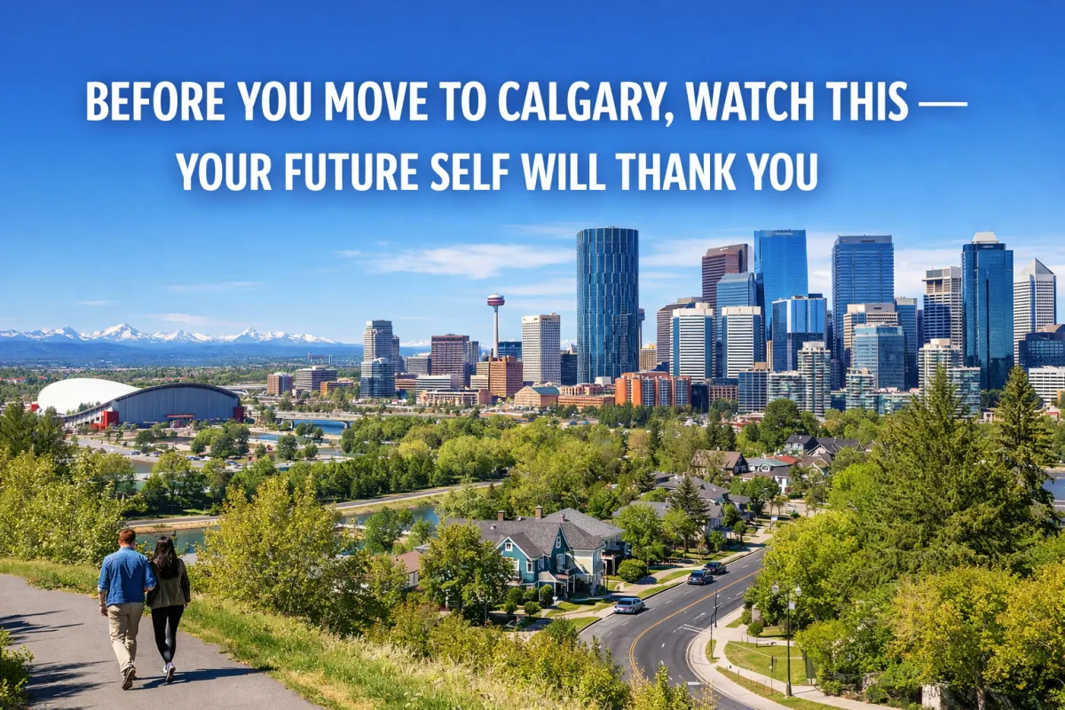 Person researching Calgary on a laptop before making the decision to relocate to Alberta