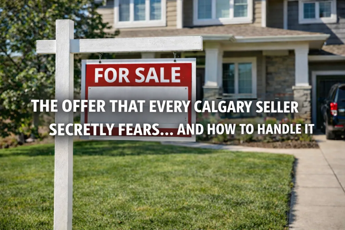 Calgary home seller reviewing a challenging real estate offer with their agent to negotiate the best outcome
