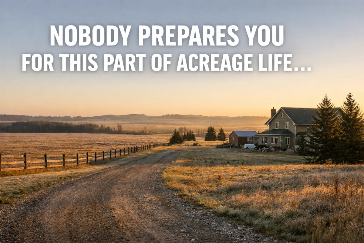 Alberta acreage owner facing an unexpected challenge of rural property life on a quiet country morning