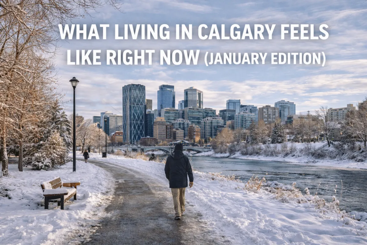 Calgary resident enjoying a crisp January day in the city capturing the mood of winter life in Alberta
