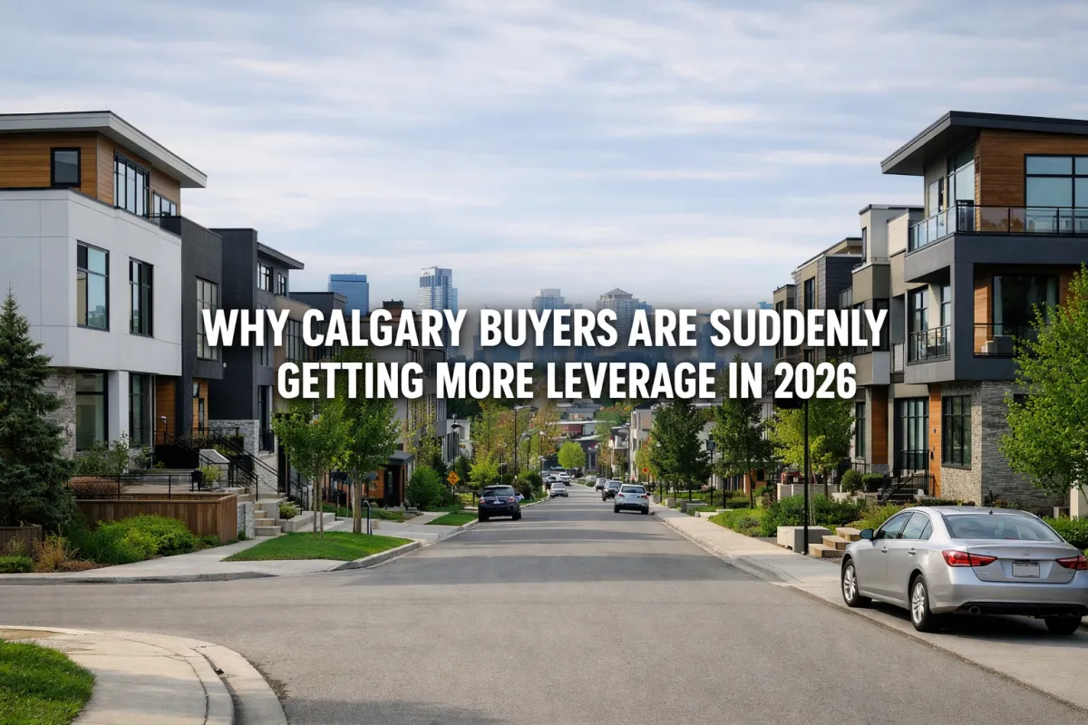 Calgary homebuyer confidently reviewing offers with an agent as market conditions shift in their favour in 2026
