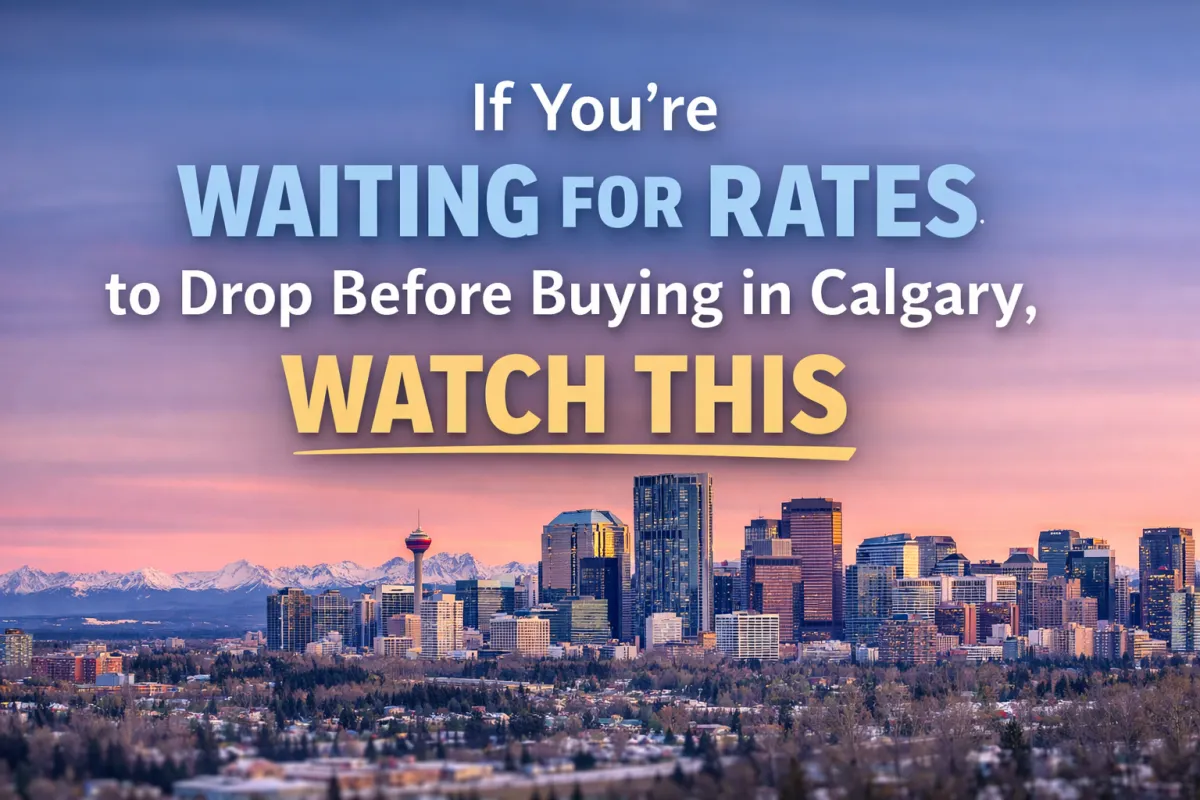 Calgary homebuyer reviewing mortgage rate trends with an agent weighing the decision to buy now or wait