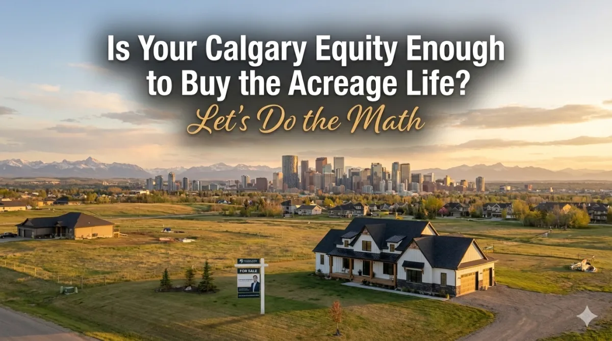 Calgary homeowner reviewing home equity and acreage property costs with a real estate agent to assess affordability