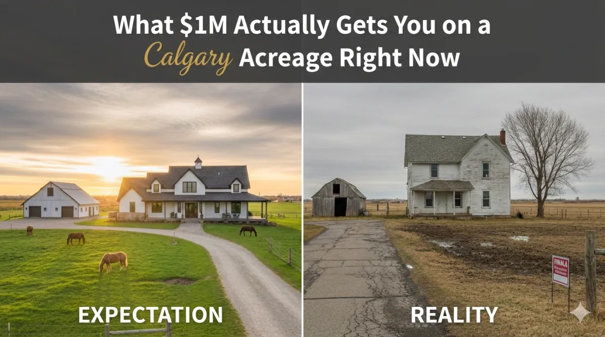 Expansive Alberta acreage property showcasing what the $1M price range delivers in rural real estate near Calgary
