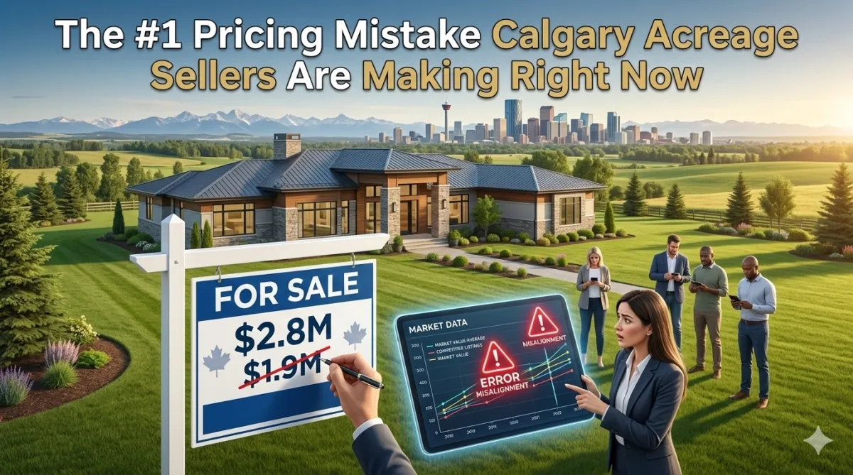 Alberta acreage seller reviewing a pricing strategy with a real estate agent to avoid the most common listing mistake