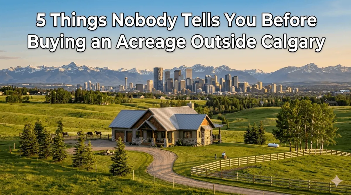 Alberta acreage buyer walking a rural property discovering the surprising realities of country living near Calgary
