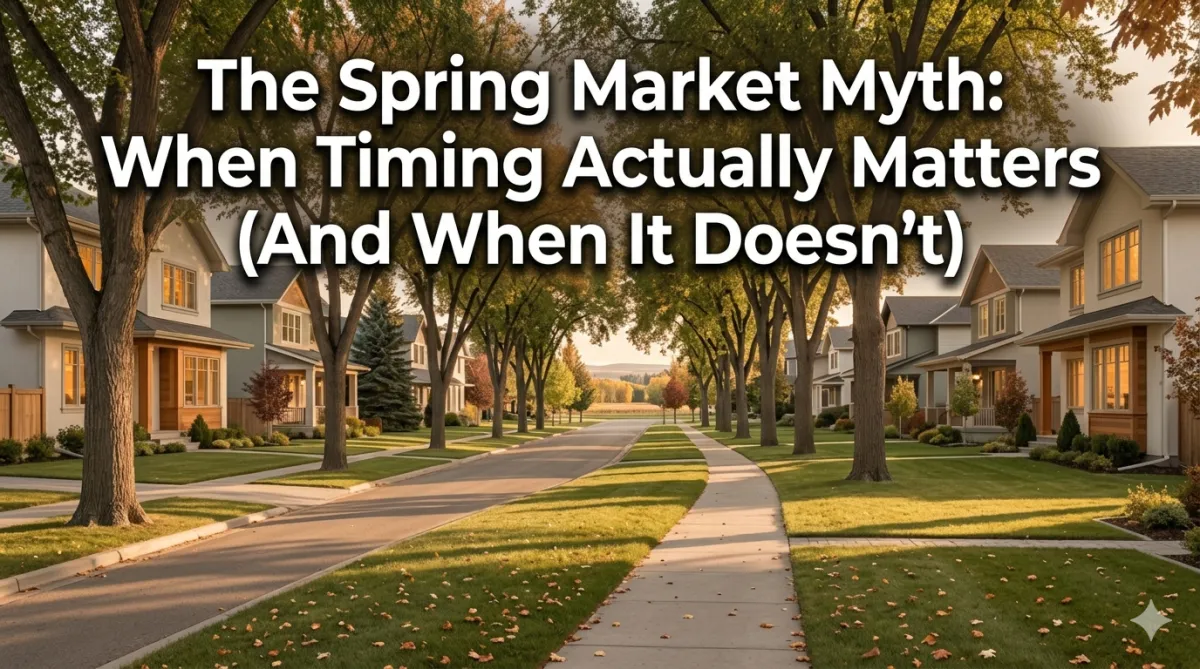 Calgary real estate agent reviewing seasonal market data with a seller to separate spring listing myths from actual timing facts
