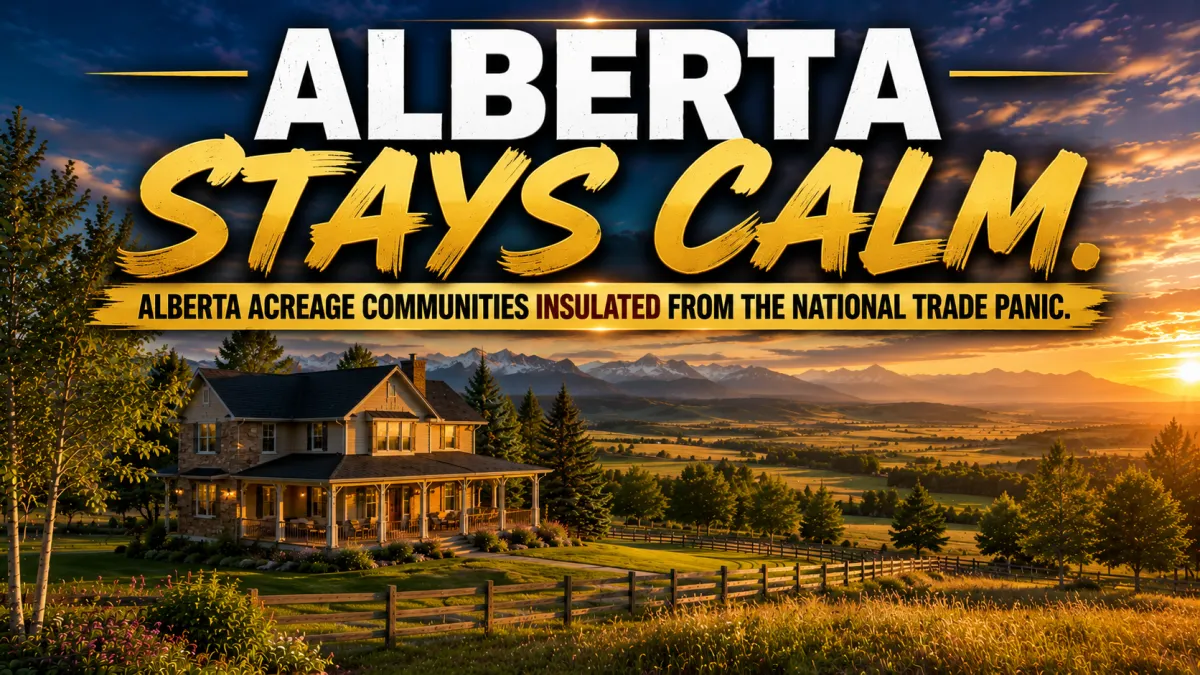Foothills County acreage with distant Rocky Mountains in warm mid-July early-evening summer golden-hour light.