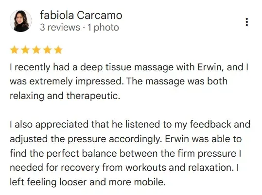 sports massage pain relief testimonial