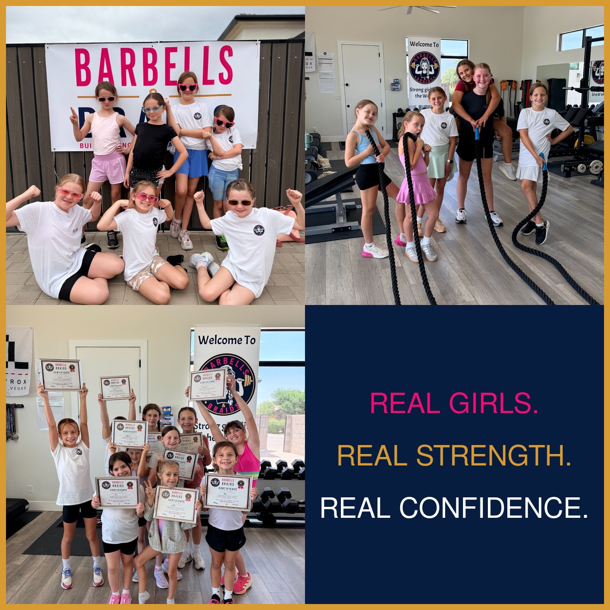Girls building strength, confidence, and friendships at Barbells & Braids Mini Camp