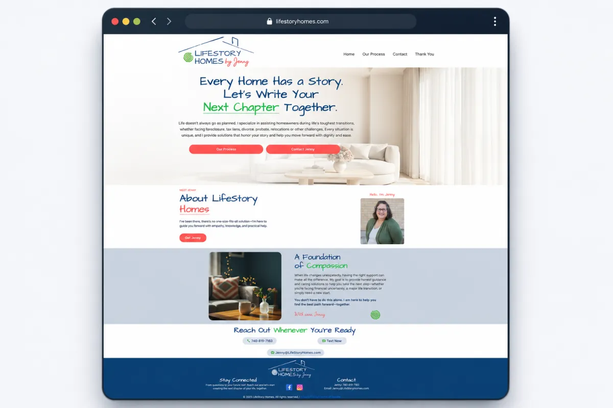 Custom website design for LifeStory Homes showcasing a modern, responsive small business website.