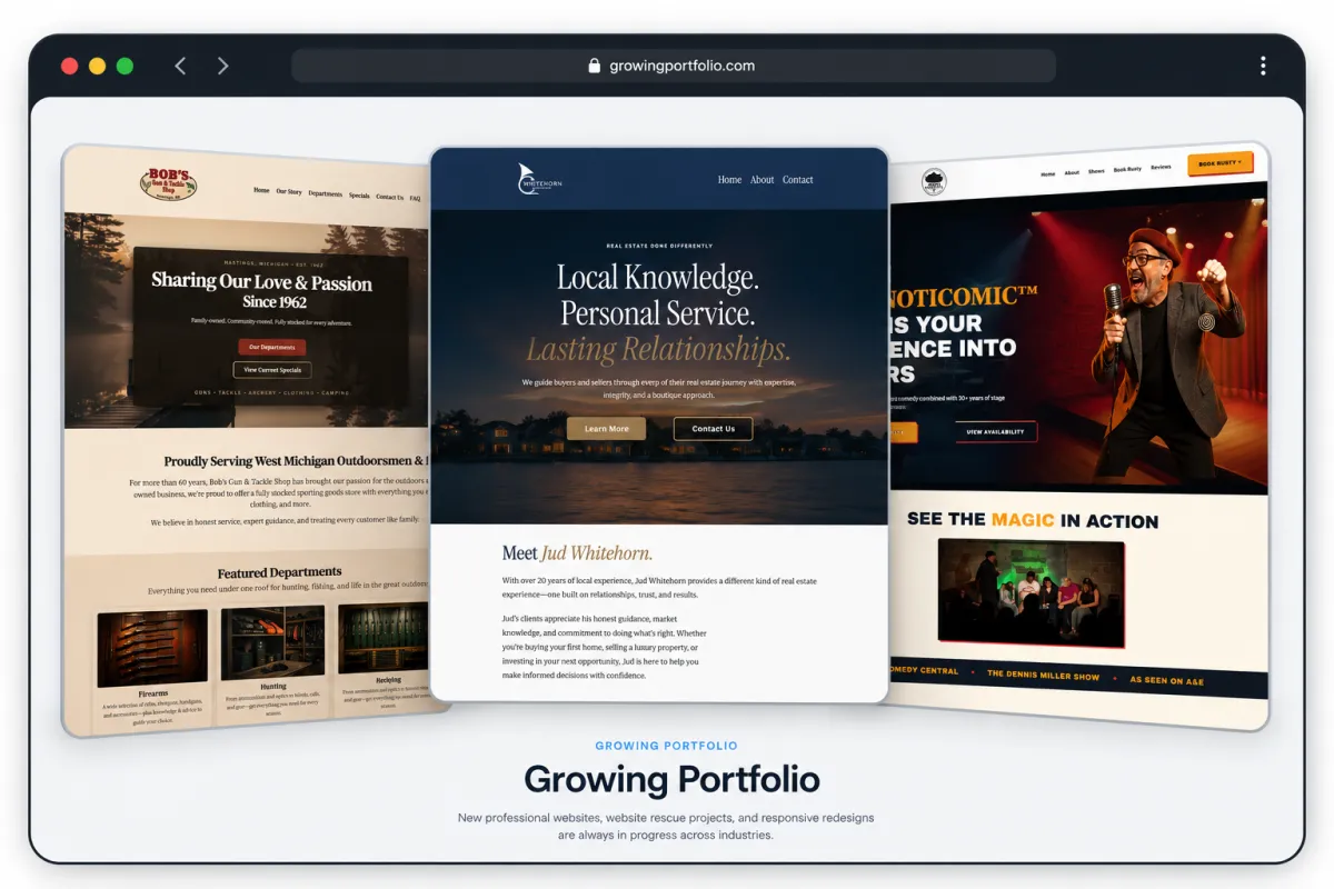 Collection of professional website design projects demonstrating a growing portfolio of custom business websites.