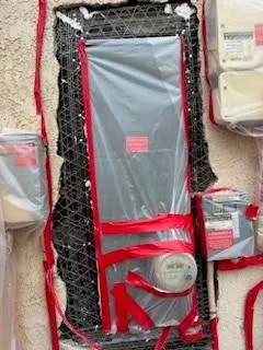 stucco wall stucco wall red tape for repair for plaster repair with red tape
