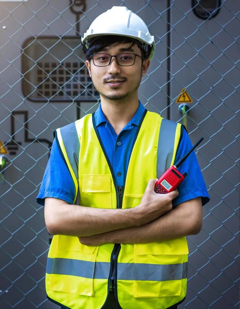construction worker in safety vest at job site