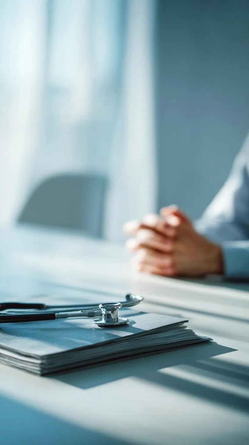 Medical paperwork and stethoscope in a consultation room representing GP referral and coordinated healthcare in South Africa
