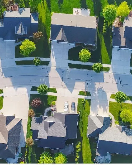 image of a neighborhood from above