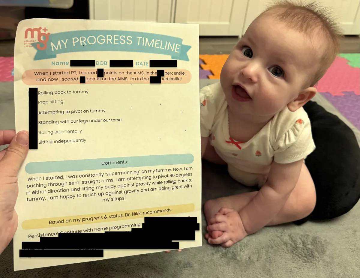 pediatric physical therapy working on independent sitting, torticollis, crawling, pulling to stand