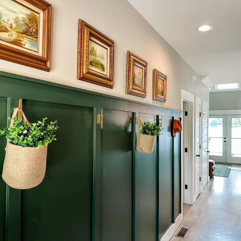 Entry foyer wainscoting and hooks, Mallards Nest interior, Shelby AL
