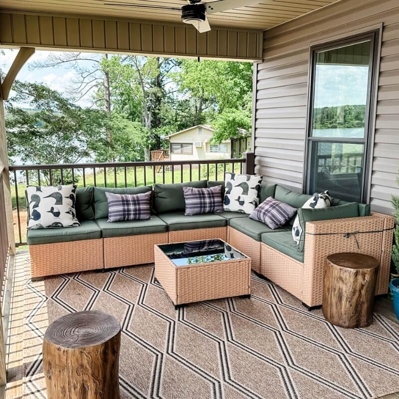 Upper deck cushioned lounge seating swing bed lakefront Shelby AL