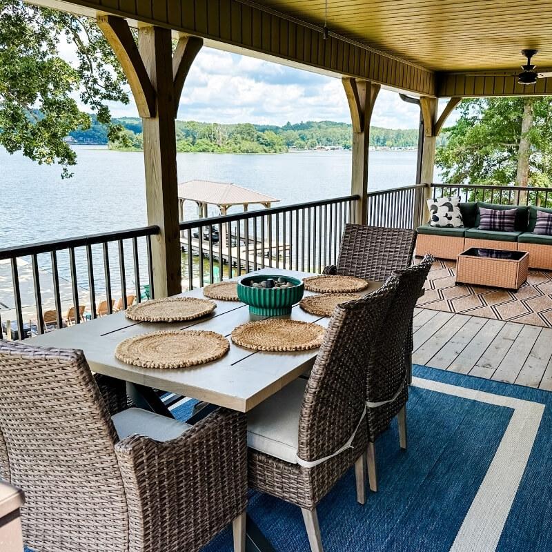  Panoramic lake view with dock boathouse from covered deck Lay Lake
