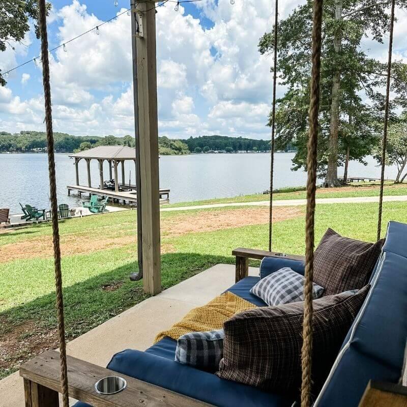 Swing bed with Lay Lake view Mallards Nest Airbnb