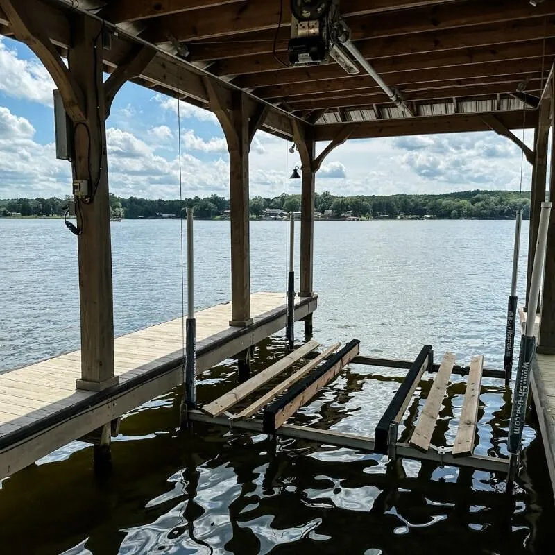 Covered boathouse with boat lift Lay Lake deep water Shelby AL