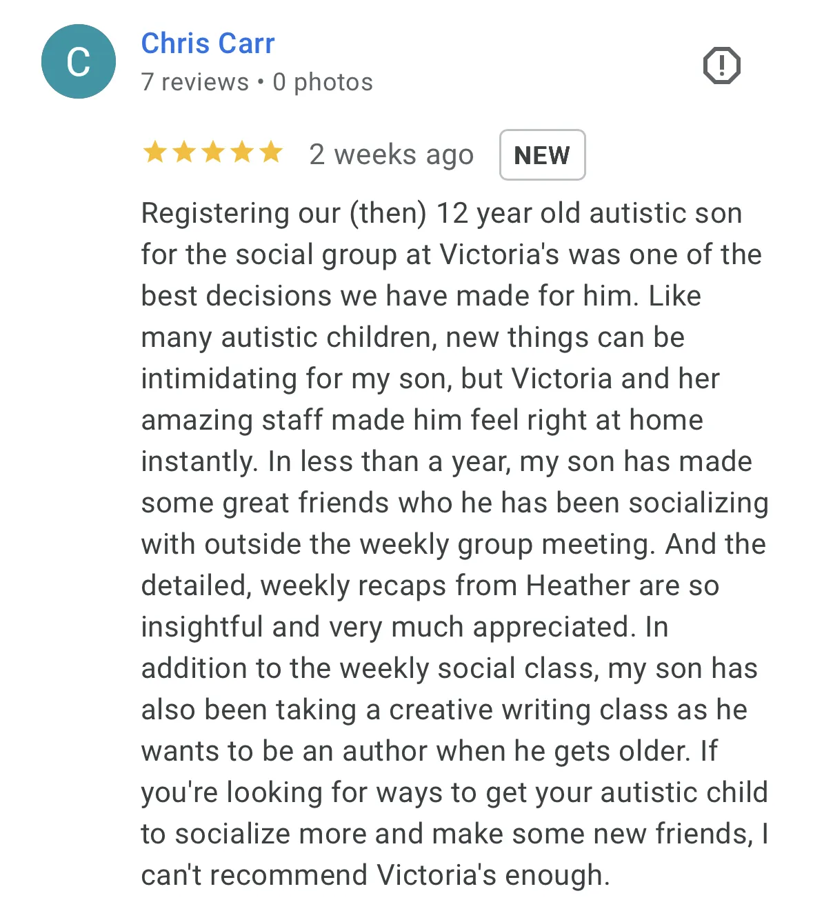 Parent testimonial from father of 12-year-old praising the Friendship Confidence™ Program for helping his son make friends and build social confidence in Staten Island.