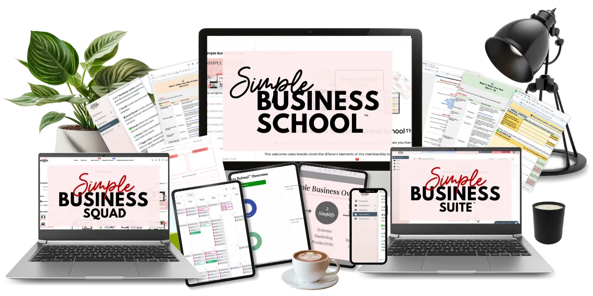 Mock up for Simple Business Suite, a comprehensive software designed to automate and simplify online business processes.