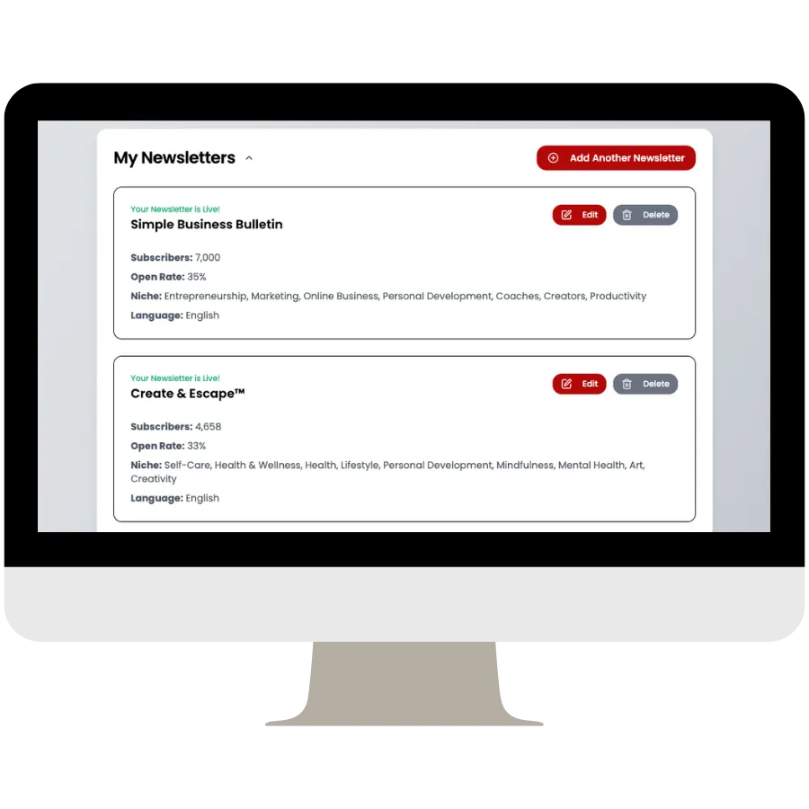 Screenshot of Collab Hub submission form to add a newsletter for approval and listing in the directory.