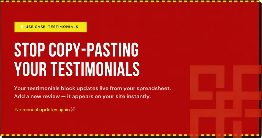 Use case featured image — Stop Copy-Pasting Your Testimonials — BlockBuilder™