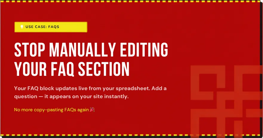 Use case featured image — Stop Manually Editing Your FAQ Section — BlockBuilder™