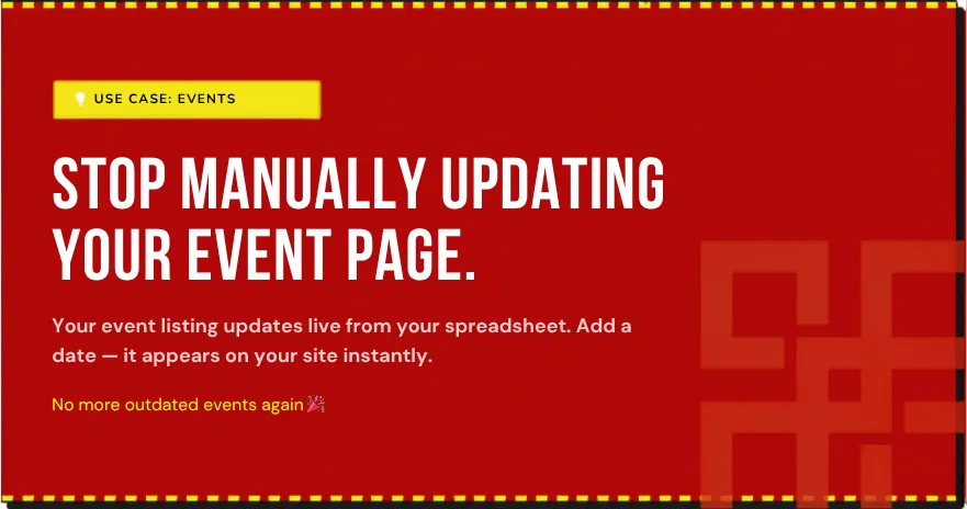 Use case featured image — Stop Manually Updating Your Event Page — BlockBuilder™