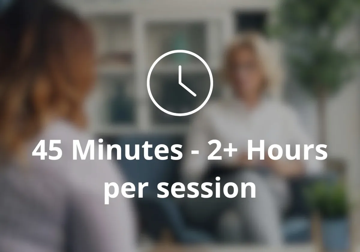 Client and practitioner in a Quantum Regression and Integration Therapy session that lasts from 45 minutes to up to 2+ hours.