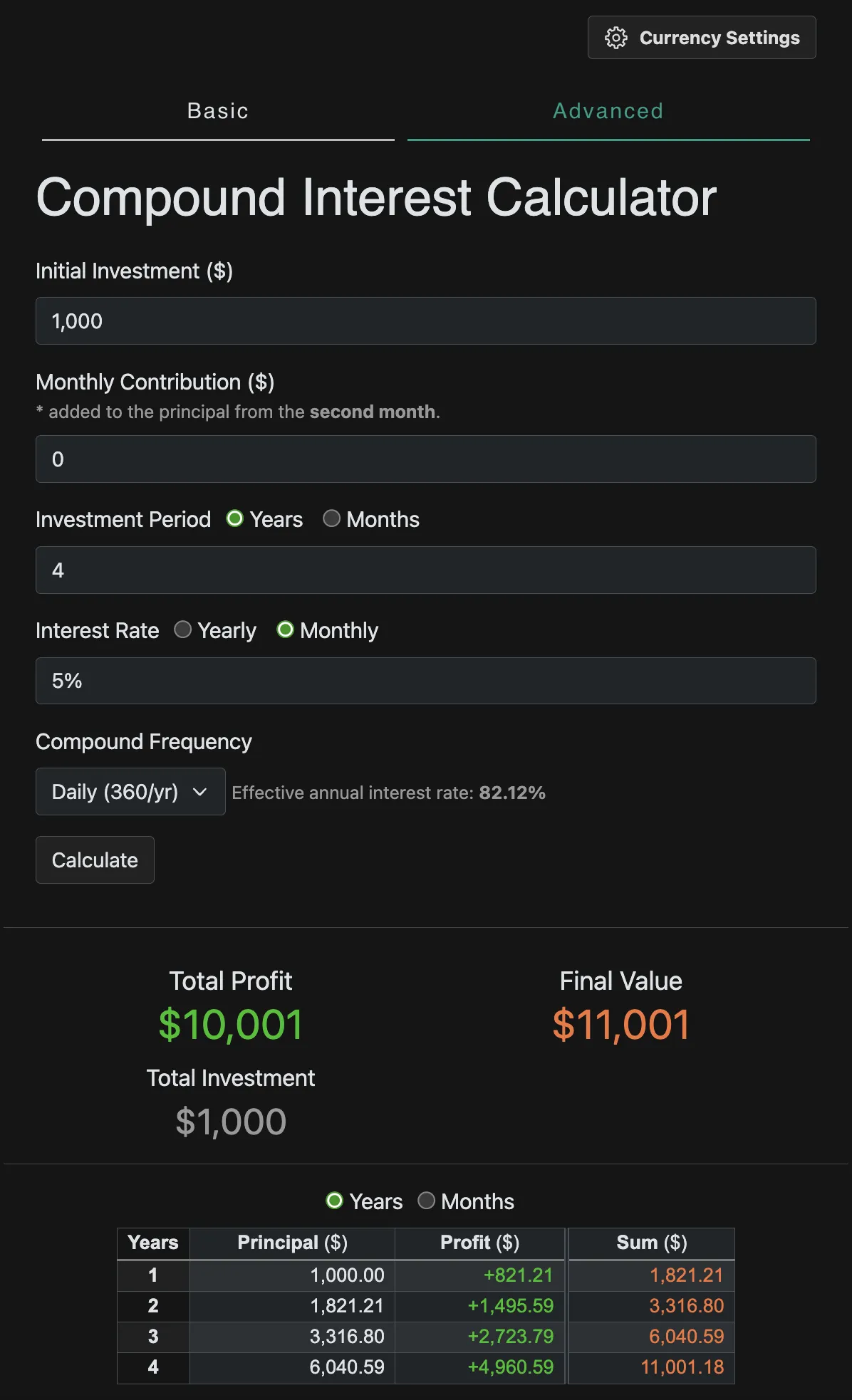 Compouding interest example 5% interest