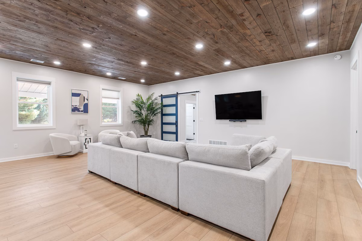 Family room in newly constructed barndo in Grand Rapids