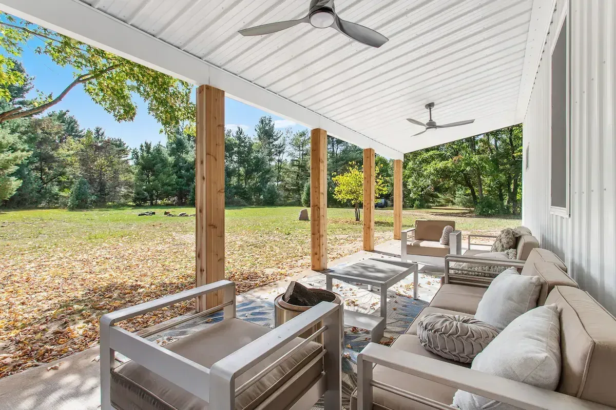 Outdoor patio with ceiling fans for Grand Rapids barndo