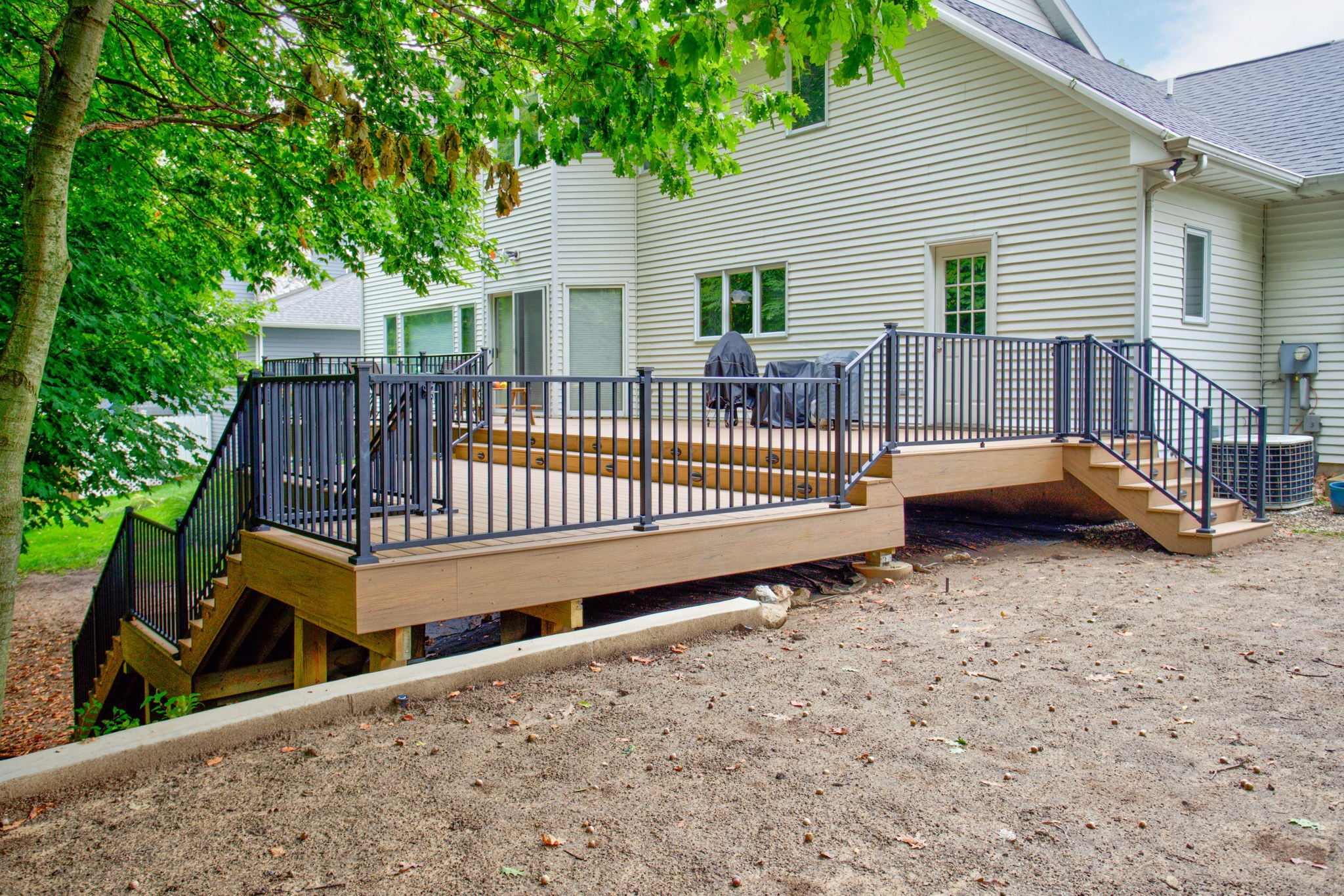 finished multi-level deck with stairs
