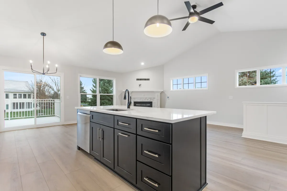 finished kitchen remodel overlooking living room