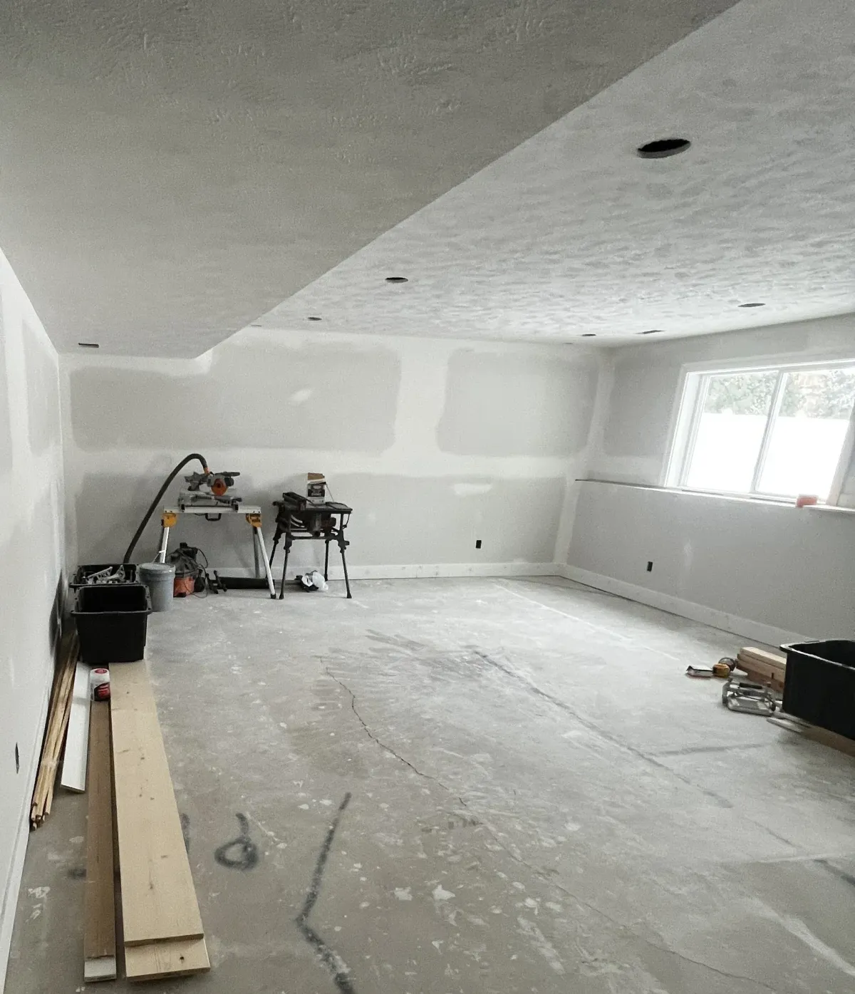 basement drywall hung and mudded.
