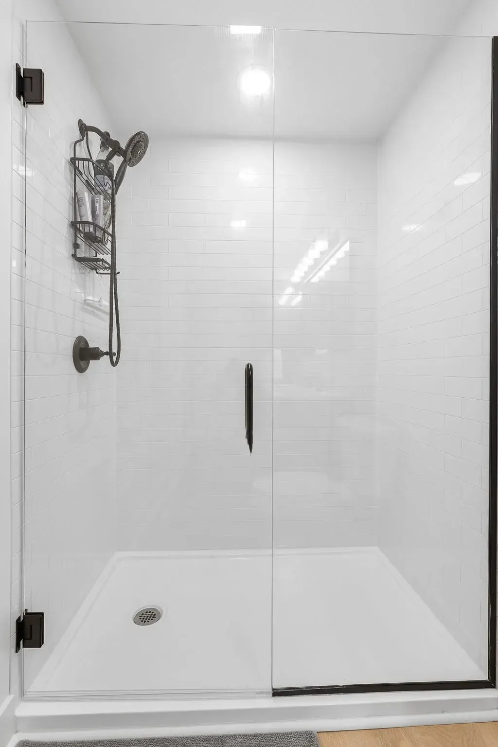 brand new glass door shower for basement remodel