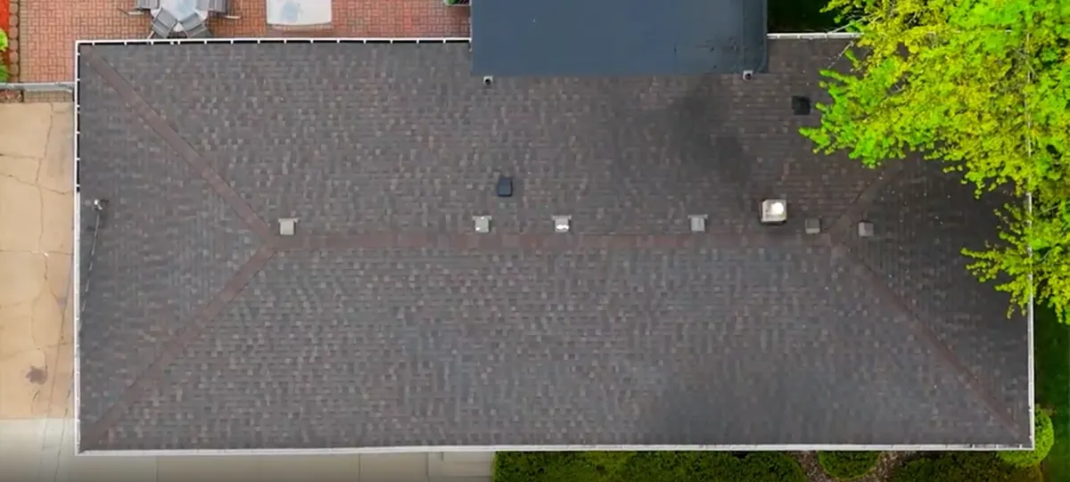 Top down view of new roof installed by TPC Construction in Jenison, MI
