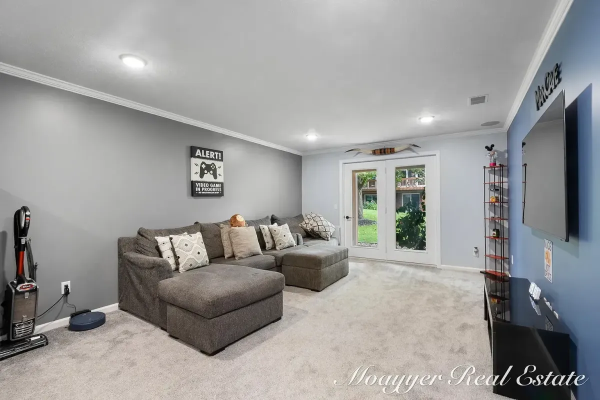 furnished living room basement remodel