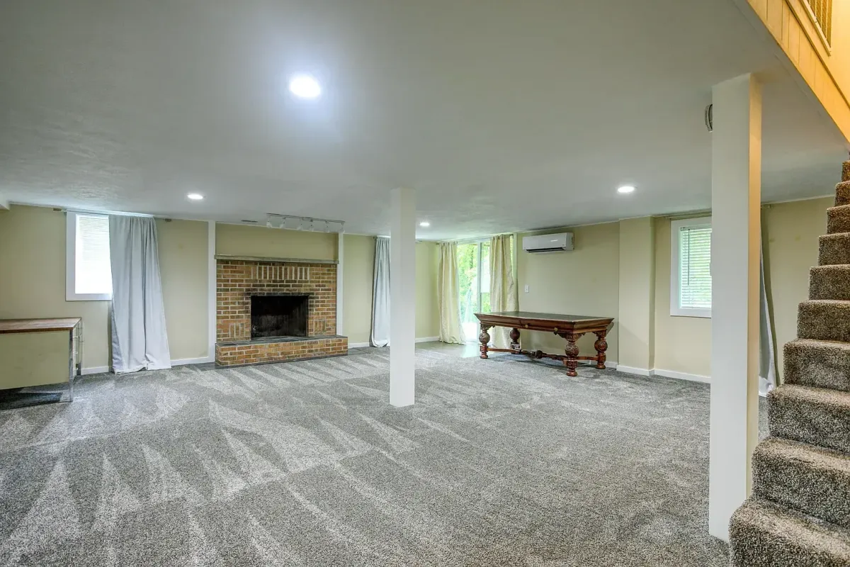 basement renovation with fireplace in grand rapids, MI