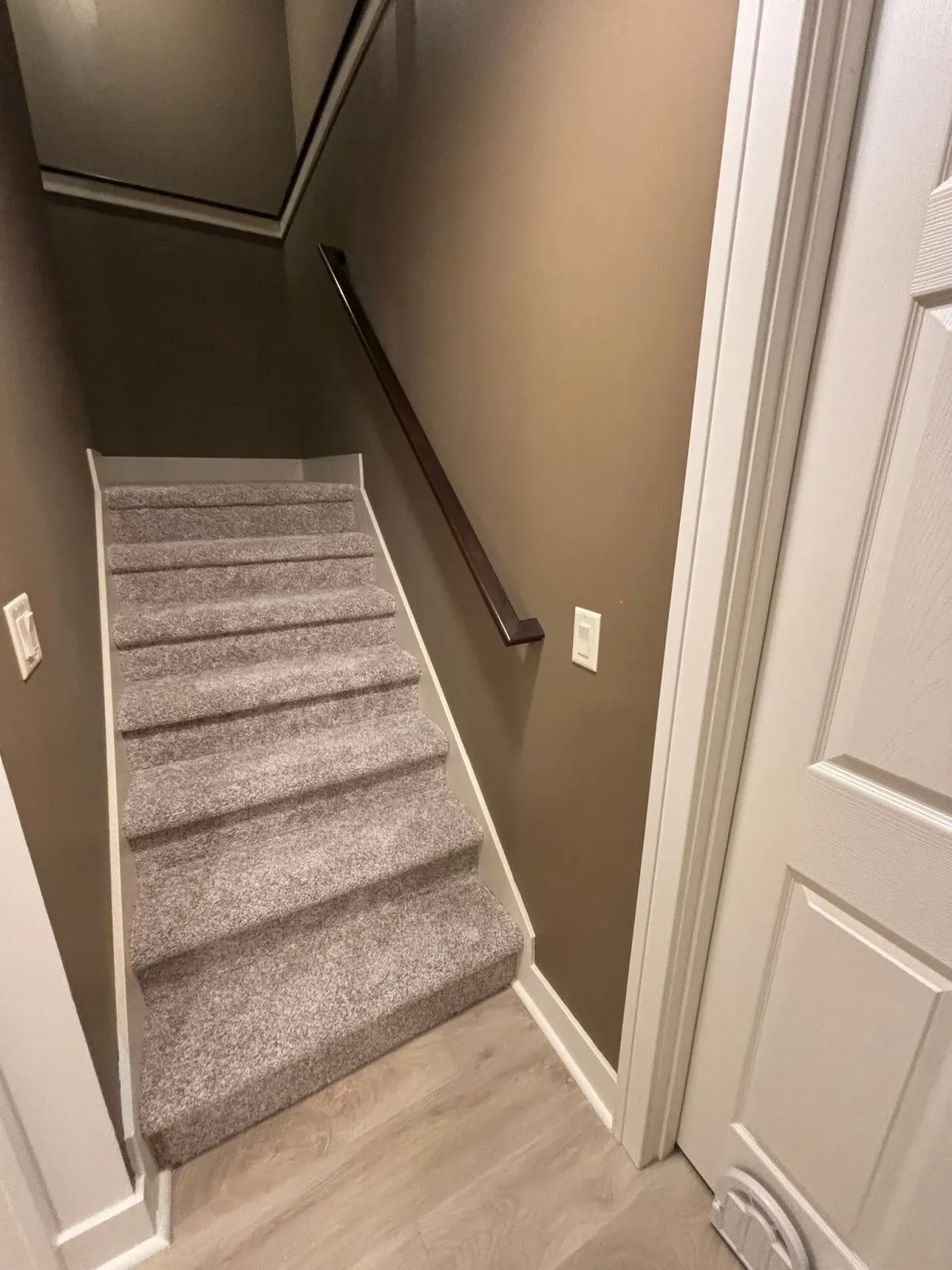 New plush carpet stairs for remodeled basement