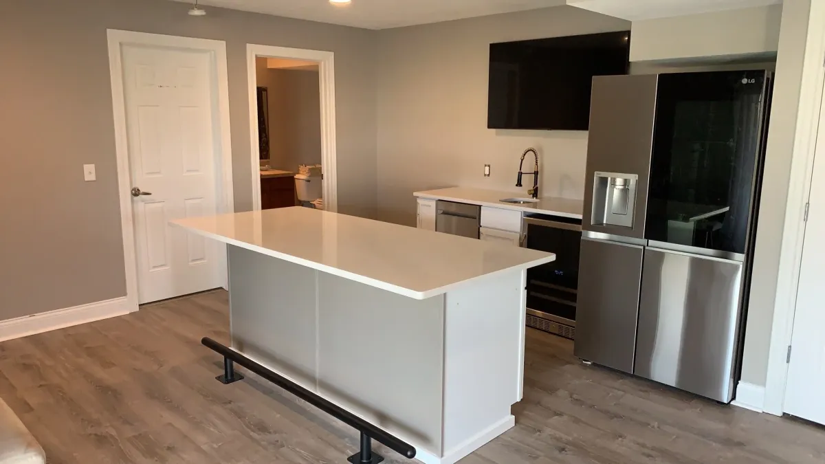 Kitchen remodel in basement with new appliances