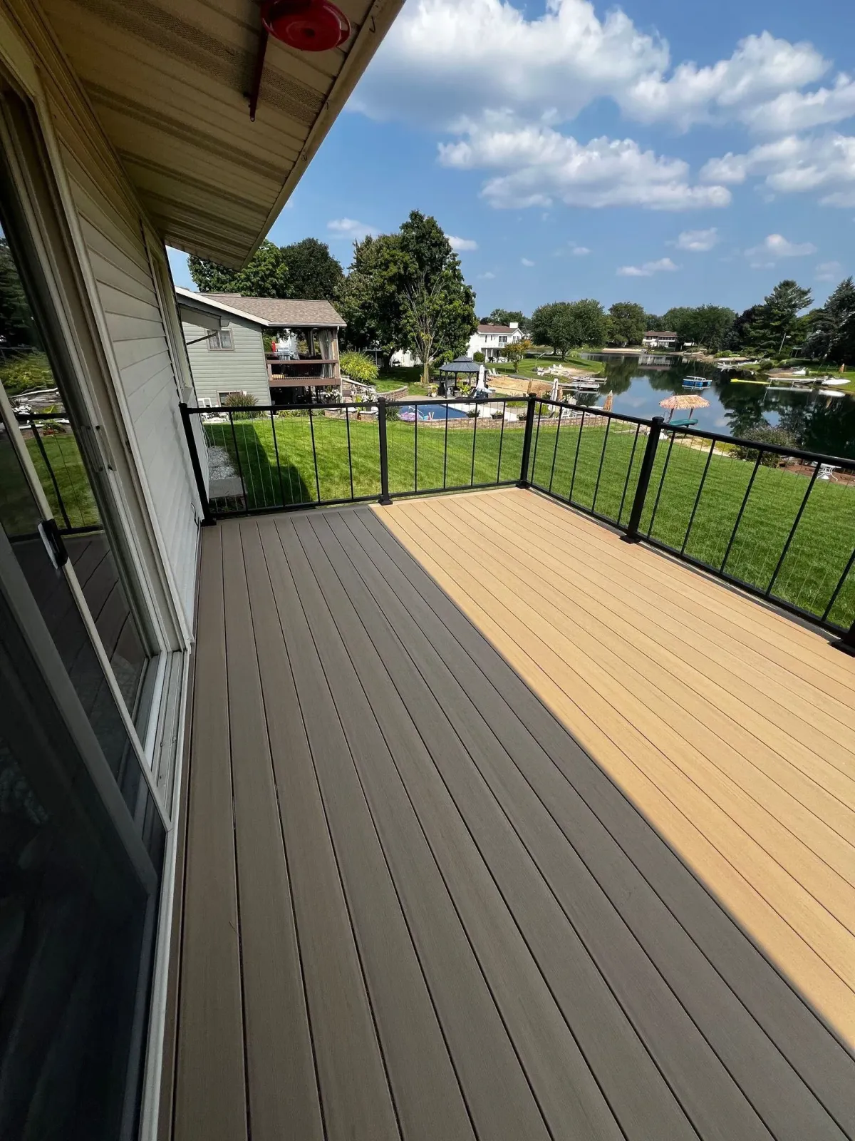 brand new timber tech decking with metal railing