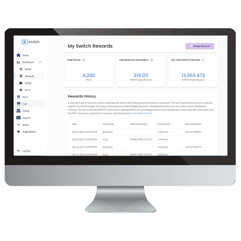 Switch wallet dashboard and prepaid card preview