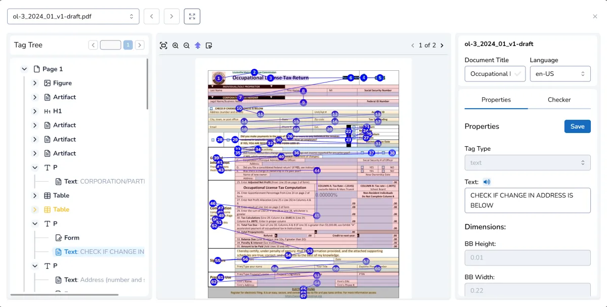 AoD dashboard showing PDF remediation status list