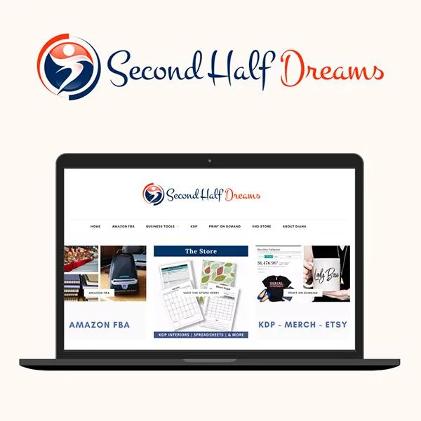 The "old" Second Half Dreams home page displayed on a lptop sc