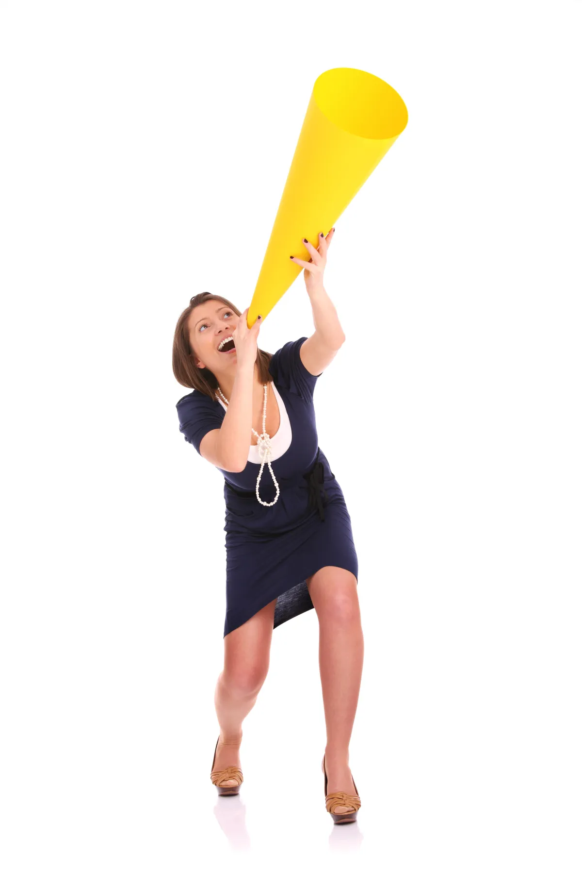 excited woman shouting through a megaphone